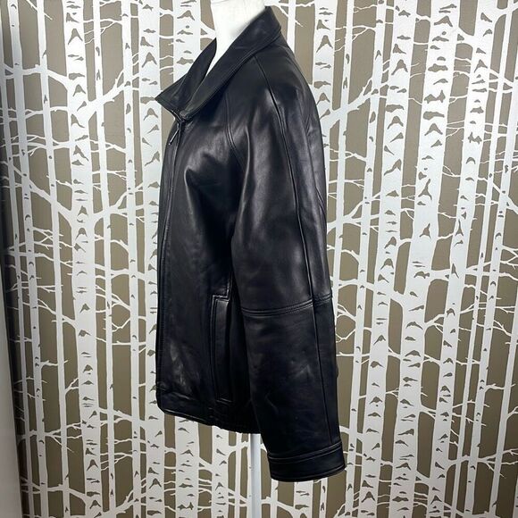 Calvin Klein Black Leather Bomber Jacket L - Picture 3 of 10
